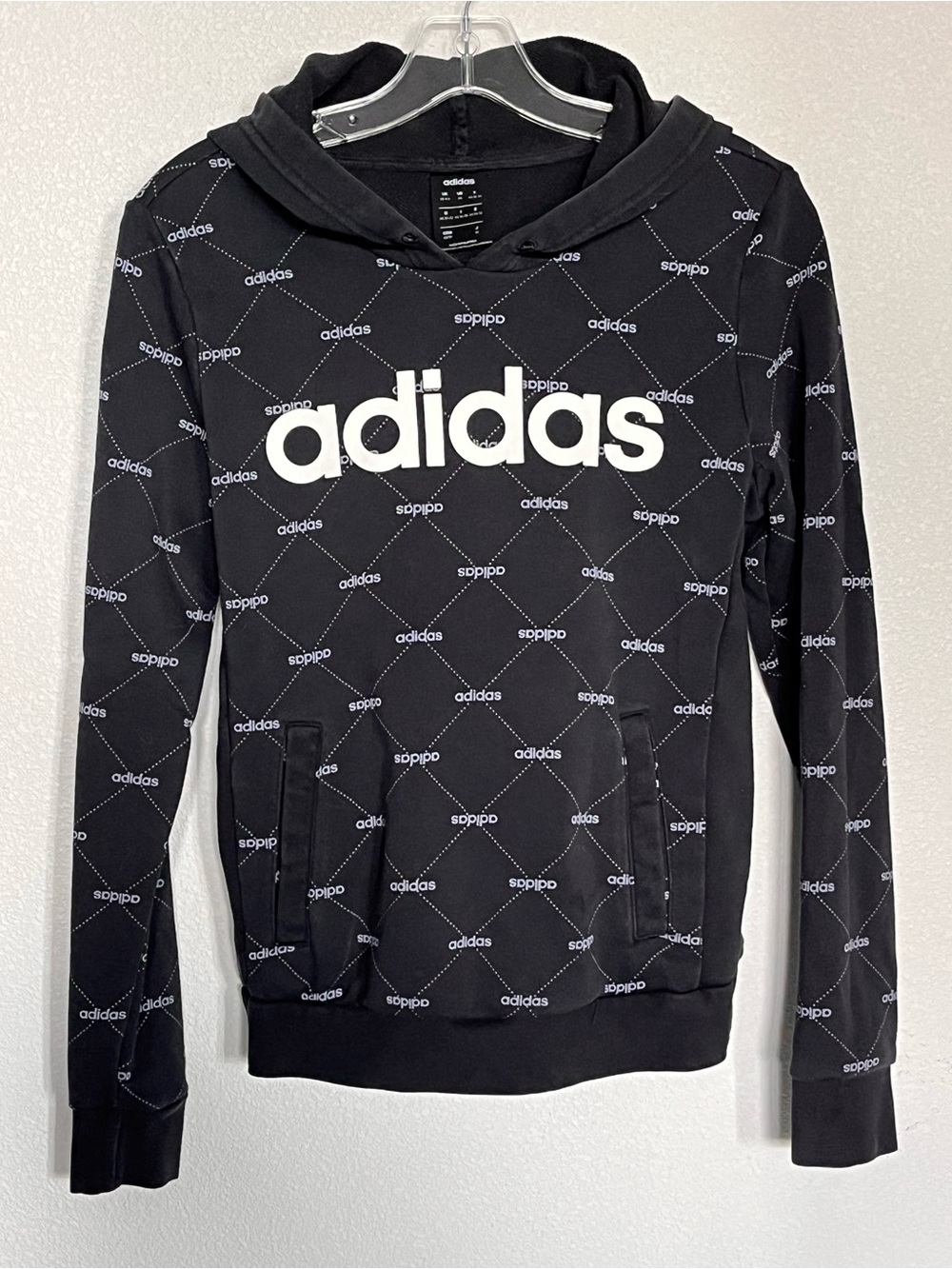 Adidas Women's Core Favorite Graphic Hoodie Black All Over Print Size XS